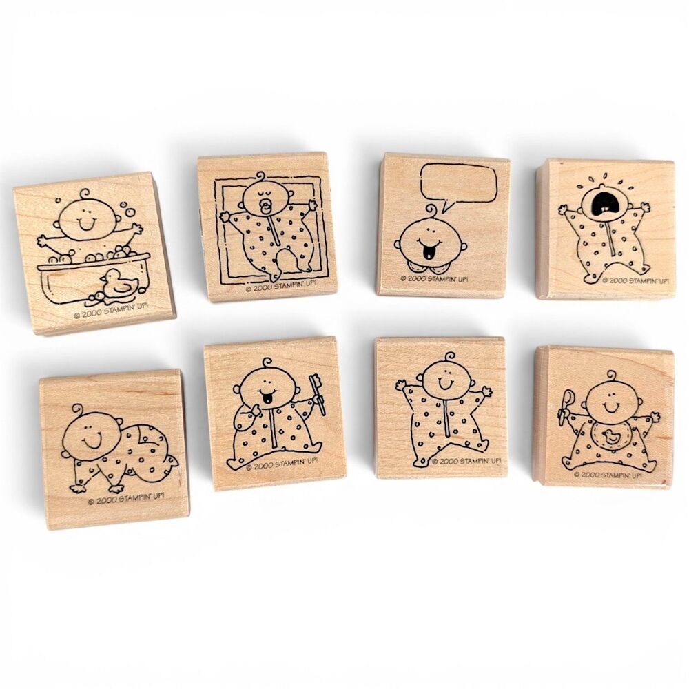 Stampin Up Baby Set 8 Wood-Mounted Rubber Stamps 1.25" Scrapbooking Card Making